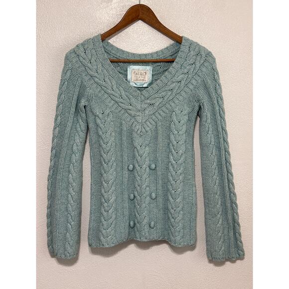 Old Navy Fisherman Cable Knit Bobble Wool Blend Sweater S Pastel Teal Soft Girl - Picture 1 of 14